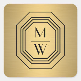 Adesivo Quadrado Logotipo do Monograma Empilhado Art Deco em Faux D