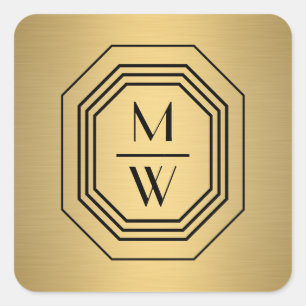 Adesivo Quadrado Logotipo do Monograma Empilhado Art Deco em Faux D