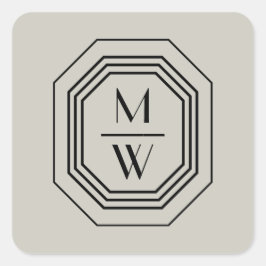 Adesivo Quadrado Logotipo do Monograma Empilhado Art Deco em Taupe