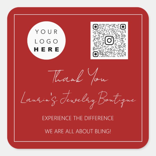 Adesivo Quadrado Logotipo do obrigado Código Qr Compro online Branc (Frente)