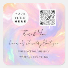 Adesivo Quadrado Logotipo do obrigado QrCode Online Comprar holográ