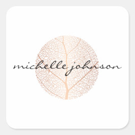 Adesivo Quadrado Logotipo Dourado de folha Elegante em branco