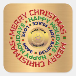 Adesivo Quadrado Logotipo Dourado Feriado de Natal Feliz