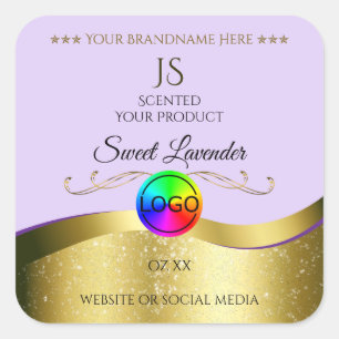 Adesivo Quadrado Logotipo Dourado Lilac Wavy Lilac Rótulo do Monogr