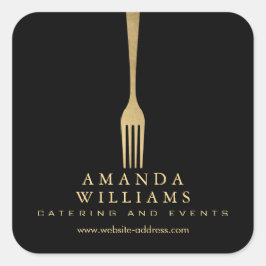 Adesivo Quadrado Logotipo Dourado moderno de catering do Fork em pr