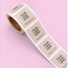 Adesivo Quadrado Logotipo e Texto Personalizados l Rosa Bege Promoc