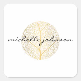 Adesivo Quadrado Logotipo Elegante em Folha de Ouro sobre Branco