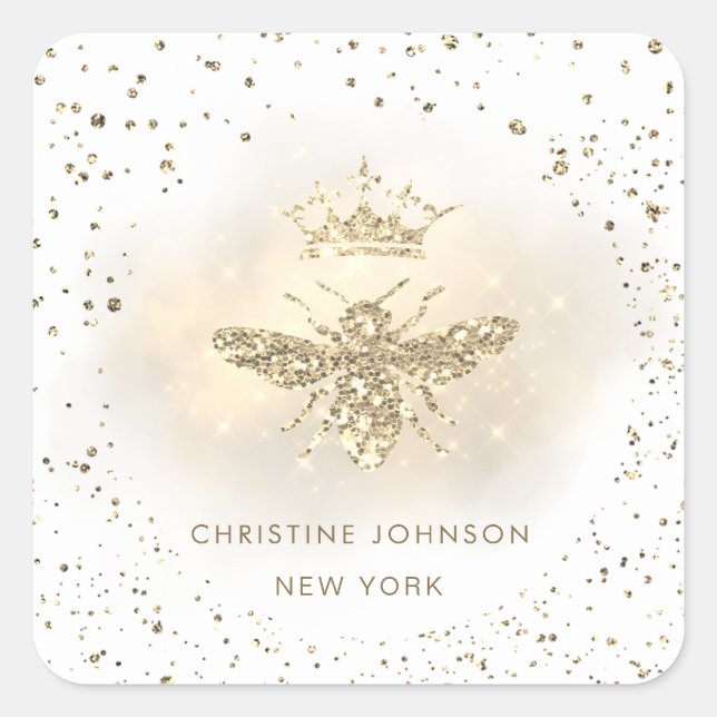 Adesivo Quadrado logotipo faux glitter rainha (Frente)