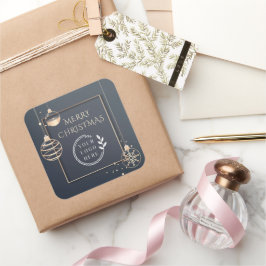 Adesivo Quadrado Logotipo Feliz Natal Férias Corporativas Moderno