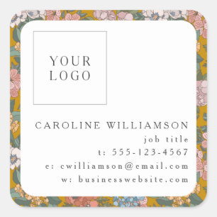 Adesivo Quadrado Logotipo Floral Amarelo Simples Boho Feminina