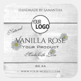 Adesivo Quadrado Logotipo Floral do Produto Grain de Madeira Branca