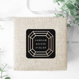 Adesivo Quadrado Logotipo Gemstone Dourado Faux Elegante