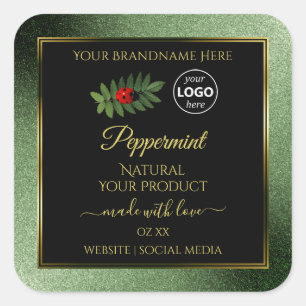 Adesivo Quadrado Logotipo Ladybug do produto preto brilhante verde