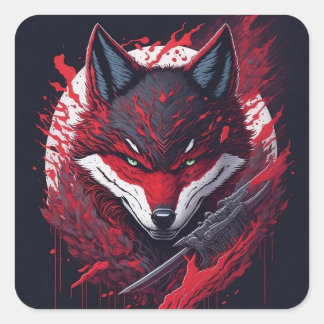 Adesivo Quadrado Logótipo perigoso do lobo ninja