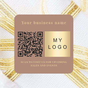 Adesivo Quadrado logotipo qr code marrom mocha nome da empresa