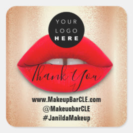 Adesivo Quadrado Logotipo QR Código Nome Obrigado Comprando Lábios 