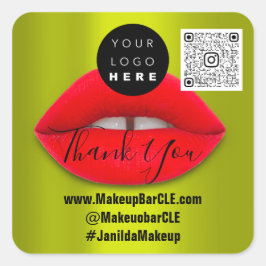 Adesivo Quadrado Logotipo QR Código Nome Obrigado Comprando Lábios 