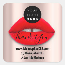 Adesivo Quadrado Logotipo QR Código Nome Obrigado Compro Lábios ver