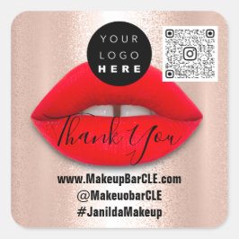 Adesivo Quadrado Logotipo QR Código Nome Obrigado Compro Lábios ver