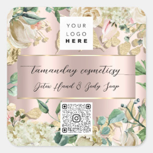 Adesivo Quadrado Logotipo QR Obrigado do produto Fotografia do Rosa