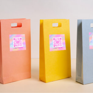 Adesivo Quadrado Logotipo QR personalizado Pastas Hológrafo Rosa