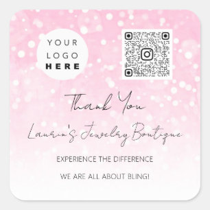 Adesivo Quadrado Logotipo QrCode Compro online cor-de-rosa