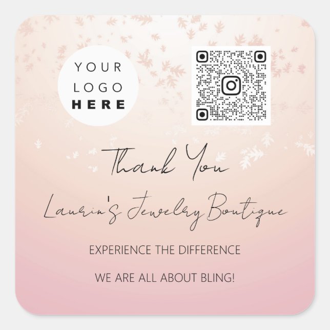 Adesivo Quadrado Logotipo QrCode Compro Online Rosa Pó (Frente)