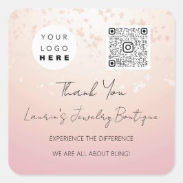 Adesivo Quadrado Logotipo QrCode Compro Online Rosa Pó