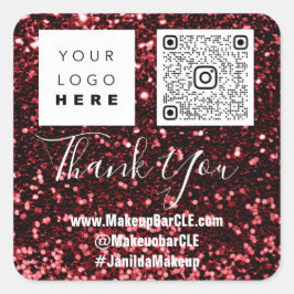 Adesivo Quadrado Logotipo QRCode Nome Obrigado Comprando o Glitter 