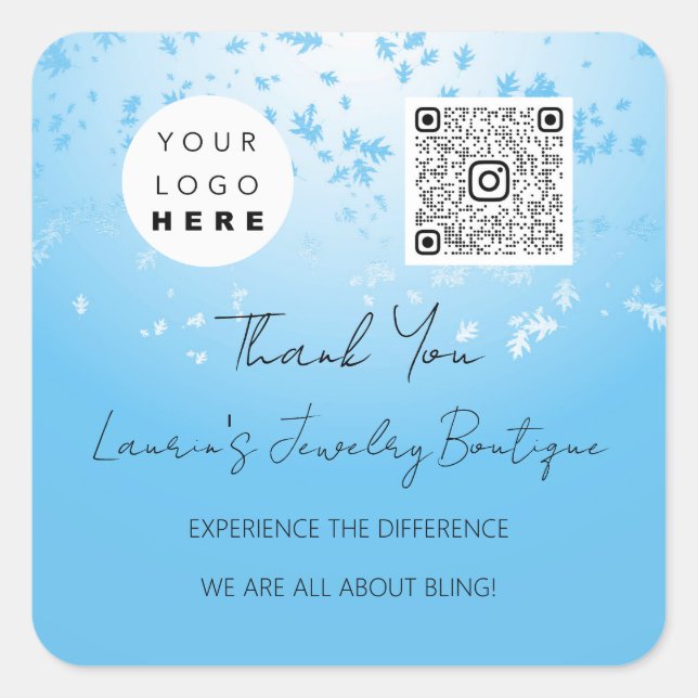 Adesivo Quadrado Logotipo QrCode Online Comprar Azul Claro (Frente)