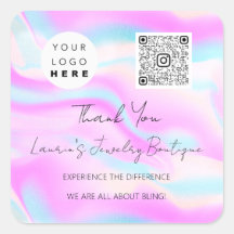 Logotipo QrCode Online Compro Holográfico Rosa Azu