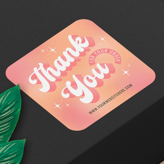 Adesivo Quadrado Logotipo Rosa Pêssego Retrô Obrigado por Encomenda (Criador carregado)