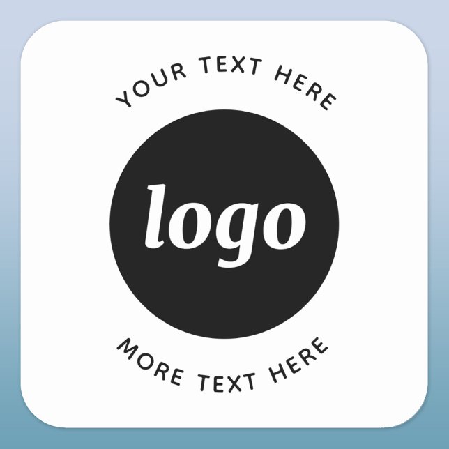 Adesivo Quadrado Logotipo Simples Com Empresa De Texto (Logo and custom text business promotional sticker)