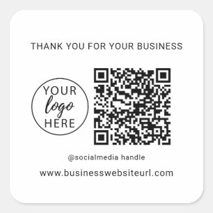Adesivo Quadrado Logotipo Simples da Empresa e Código QR