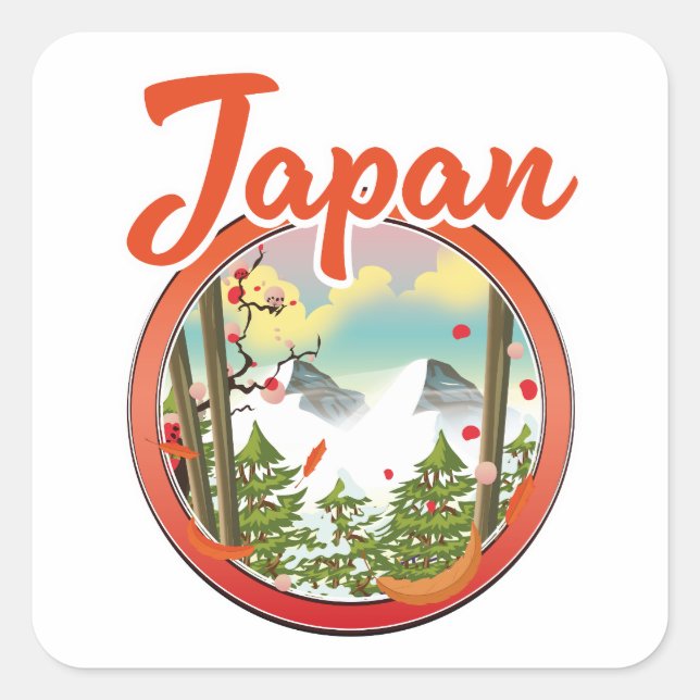 Adesivo Quadrado Logotipo viagem do Japão (Frente)