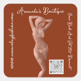 Adesivo Quadrado Loja Boutique Lingeire Logotipo QrCode Corpo Rosa 