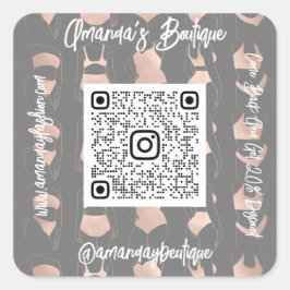 Adesivo Quadrado Loja Boutique Lingeire QrCode Logotipo Corpo Rosa 
