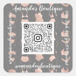 Adesivo Quadrado Loja Boutique Lingerie QrCode Logotipo Corpo Rosa 