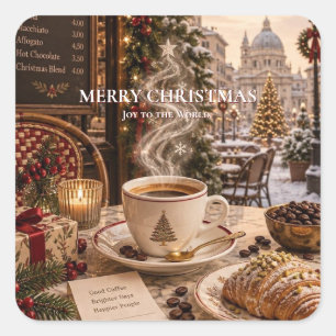Adesivo Quadrado Loja de Café de Natal, Elegante Vintage Europeu