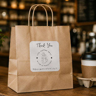 Adesivo Quadrado Loja de Café Personalizada Adicione Seu Logotipo M