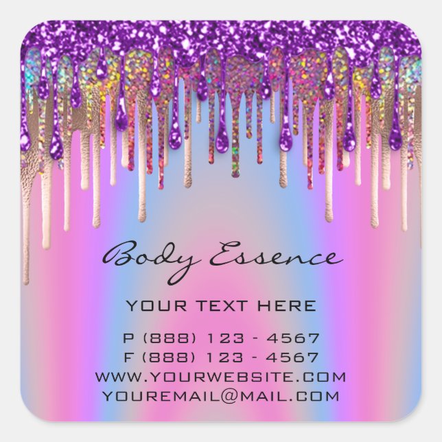 Adesivo Quadrado Loja de Extensão de Cílios Holográfico Rosa Roxo  (Frente)