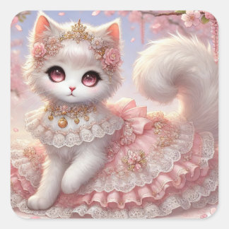 Adesivo Quadrado Lolita Princesa Gata, Rosa Gordo