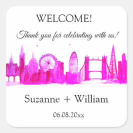 Adesivo Quadrado London England Skyline Pink Favorece Praça Casamen