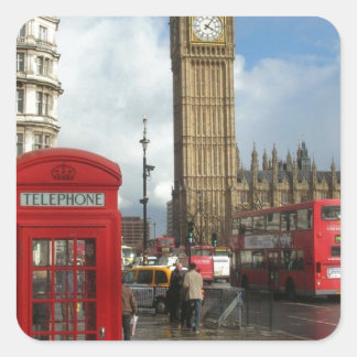 Adesivo Quadrado London Phone box & Big Ben (Rua.K)