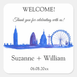 Adesivo Quadrado Londres Inglaterra Skyline Blue Favcome Casamentos