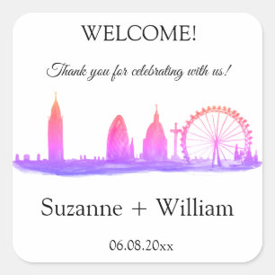 Adesivo Quadrado Londres Inglaterra: Skyline Pink Favorece Casament