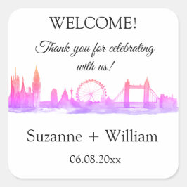 Adesivo Quadrado Londres Inglaterra: Skyline Pink Favorece Casament