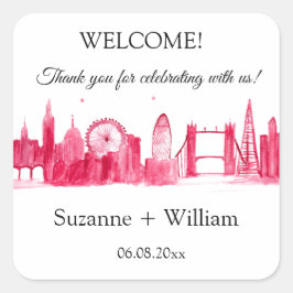 Adesivo Quadrado Londres Inglaterra: Skyline Pink Favorece Casament