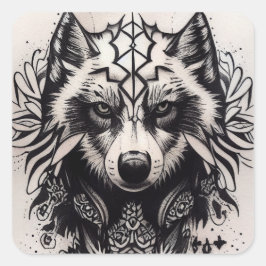 Adesivo Quadrado Lone Wolf Tribal Tattoo Wolves Powerwolf Pack