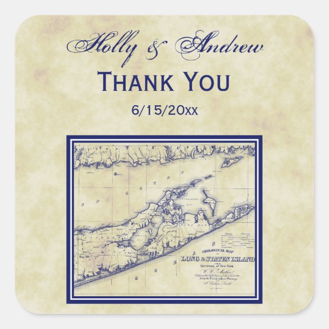 Adesivo Quadrado Long Island, o mapa dos Hamptons, se aflita (Frente)